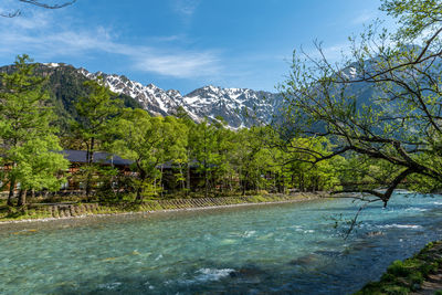 Scenic view of snowcapped mountains against sky