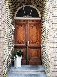 Closed door of building