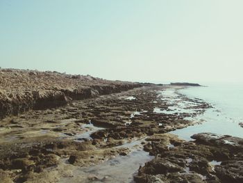 Scenic view of calm sea against clear sky