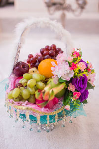 High angle view of various flowers on table