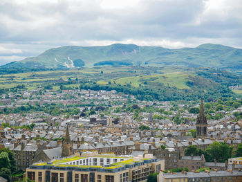 High angle view of townscape against sky