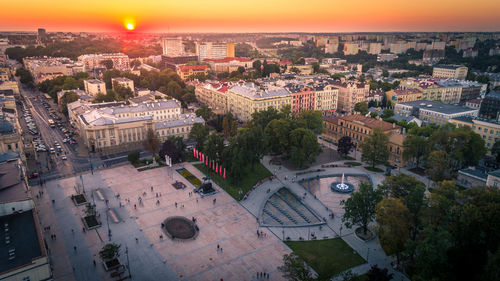 High angle view of cityscape against sky