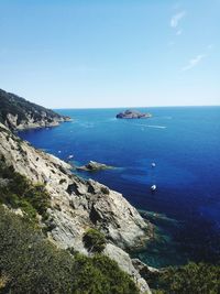 High angle view of sea against clear sky