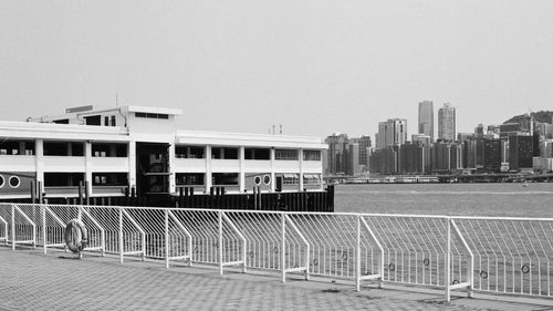 View of modern buildings against clear sky