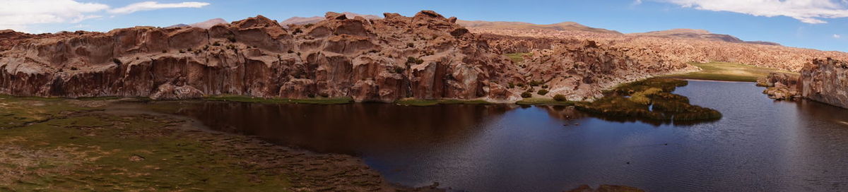 Panoramic view of rock formations against sky