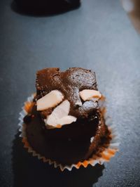 High angle view of chocolate cake on table