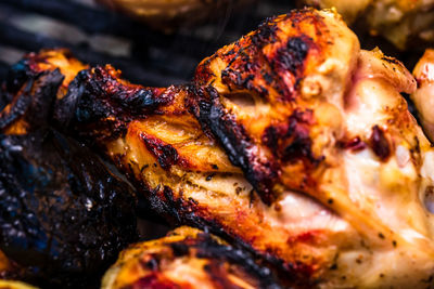 Close-up of meat on barbecue grill