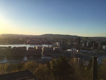 Cityscape against clear sky