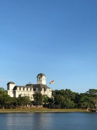 Scenic view of sea against clear blue sky