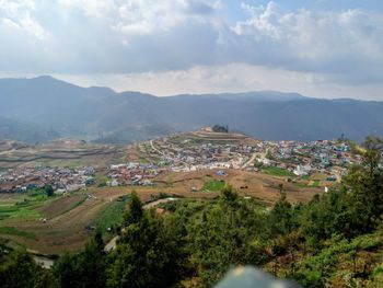 High angle view of townscape against sky