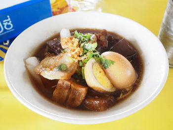 High angle view of meal served in bowl