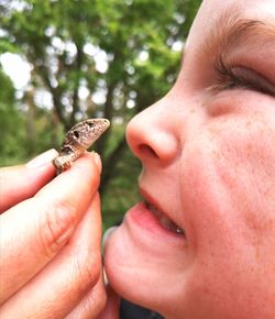 Close-up of butterfly on hand