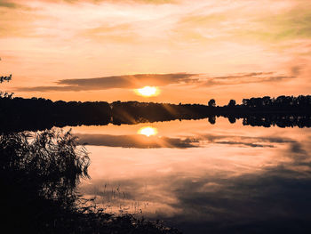 Scenic view of lake against sky during sunset