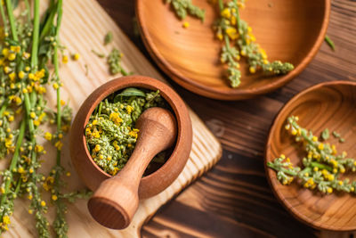 High angle view of food on table