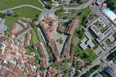 High angle view of buildings in city