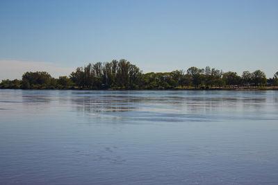 Scenic view of lake against clear sky