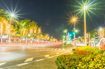 Light trails on street at night