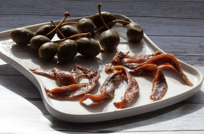 High angle view of dessert in plate on table