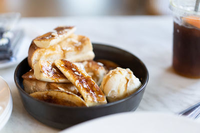 Close-up of breakfast in plate on table