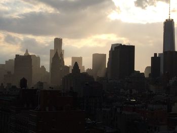 City skyline at sunset