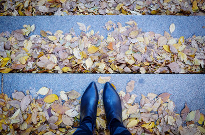 Low section of person standing on pebbles