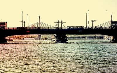 Bridge over river at sunset