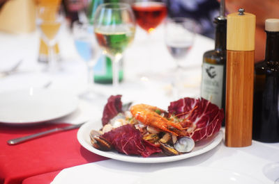 Close-up of food served on table in restaurant