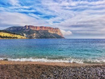 Scenic view of sea against cloudy sky