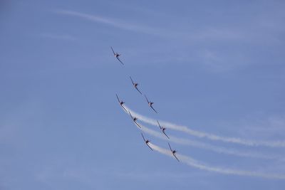 Low angle view of jets flying in sky