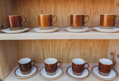 Coffee cups on table