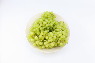 Directly above shot of fruits in bowl against white background