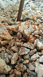 High angle view of stones on pebbles