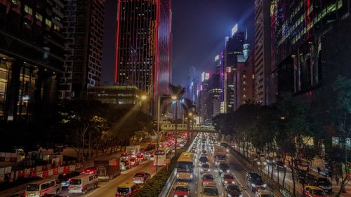 Panoramic view of city at night