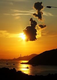 Scenic view of sea against orange sky