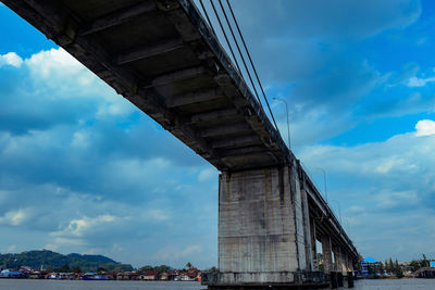 Low angle view of bridge over river against sky