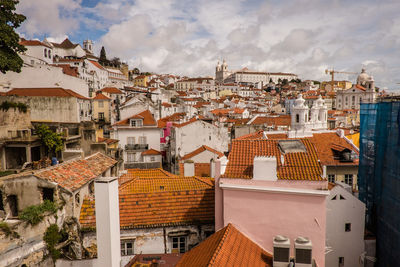 High angle view of townscape against sky