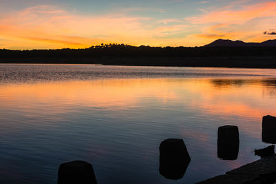 Scenic view of lake against sky during sunset