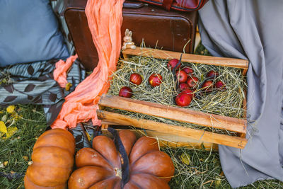 High angle view of man for sale at market