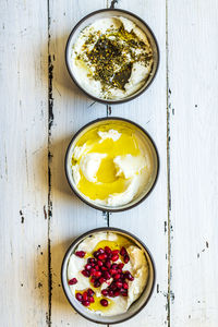 High angle view of labneh served on table