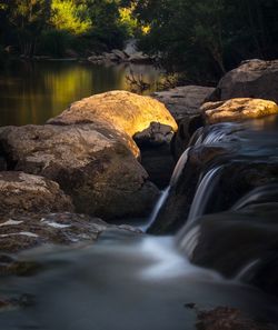 Stream flowing through rocks in forest