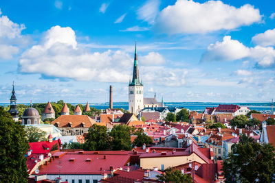 View of buildings against cloudy sky