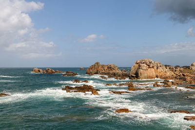 Rocky coast of brittany - view point on pink granite coast, plougrescant, brittany, france