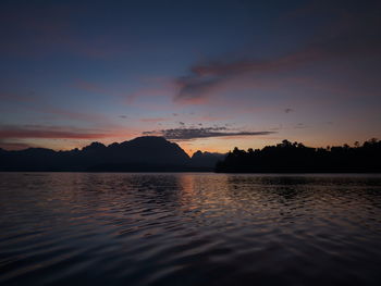 Scenic view of lake against sky during sunset