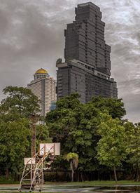 Low angle view of built structures against sky