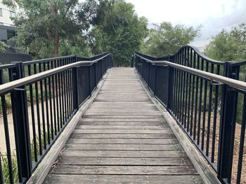 Empty footbridge along trees