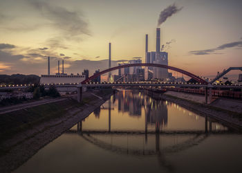 Bridge over river against sky during sunset 