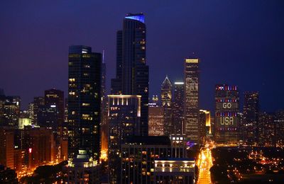 Illuminated cityscape at night