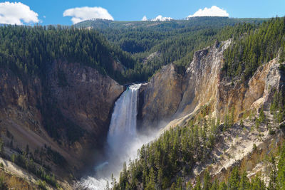 Scenic view of waterfall against sky