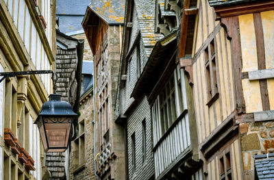 Detail of street and houses inside of mont saint michel, france