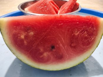 Close-up of watermelon slices on table